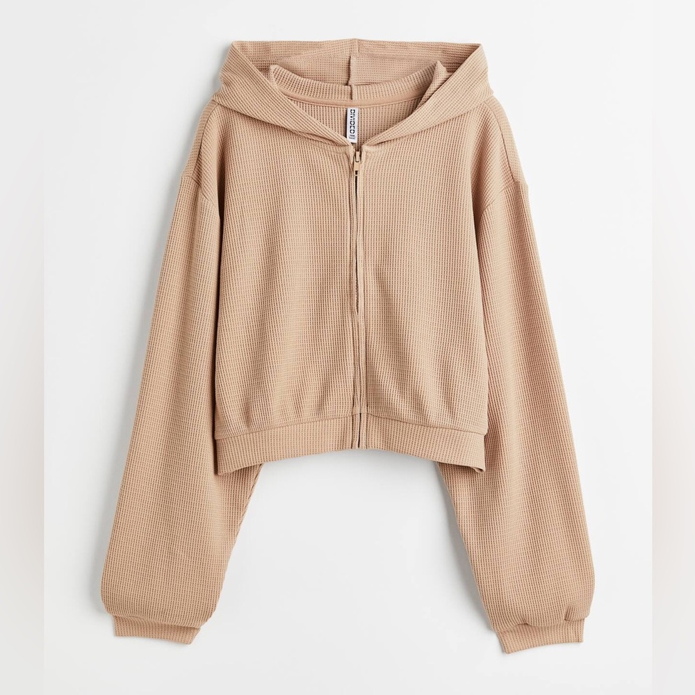 Cropped Waffle Zip Up